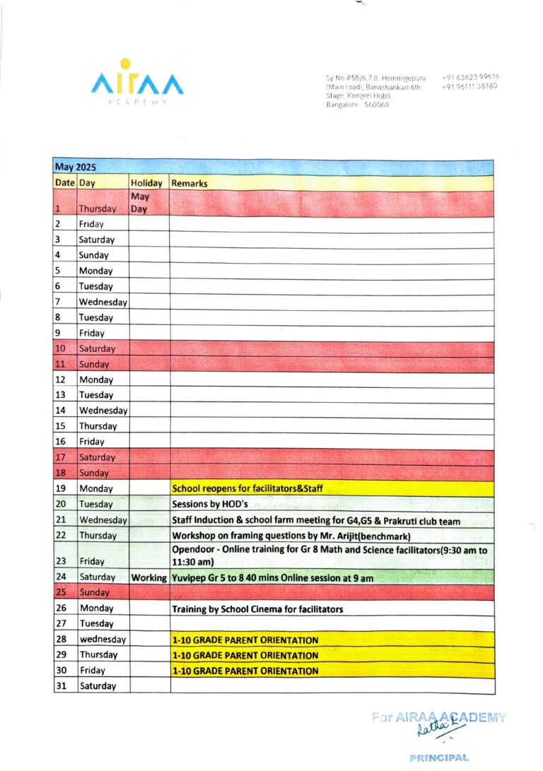 Annual Calendar 2025
